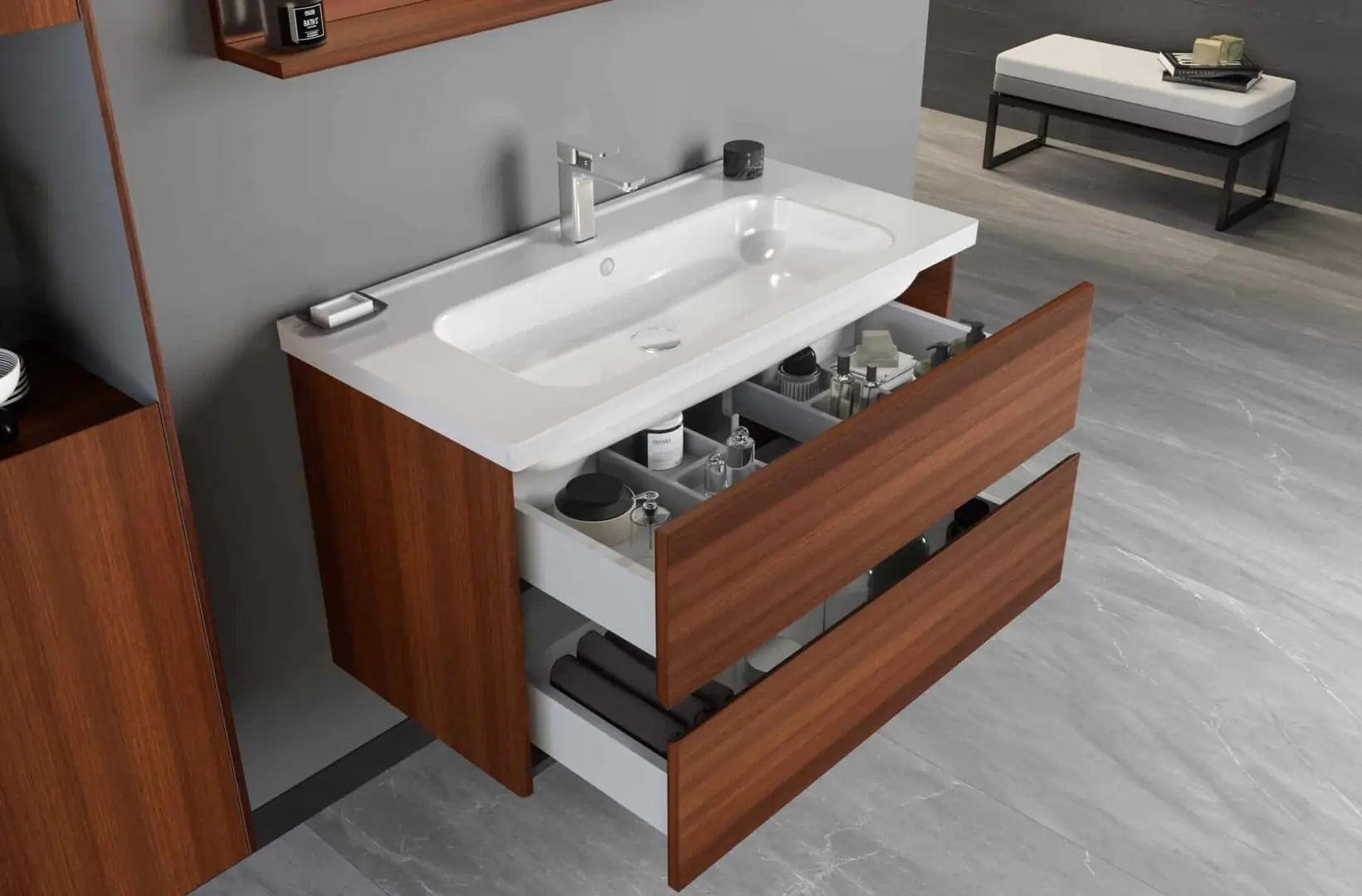 Set dulap cu lavoar Orka Duden 100 (Odeon Red Walnut)