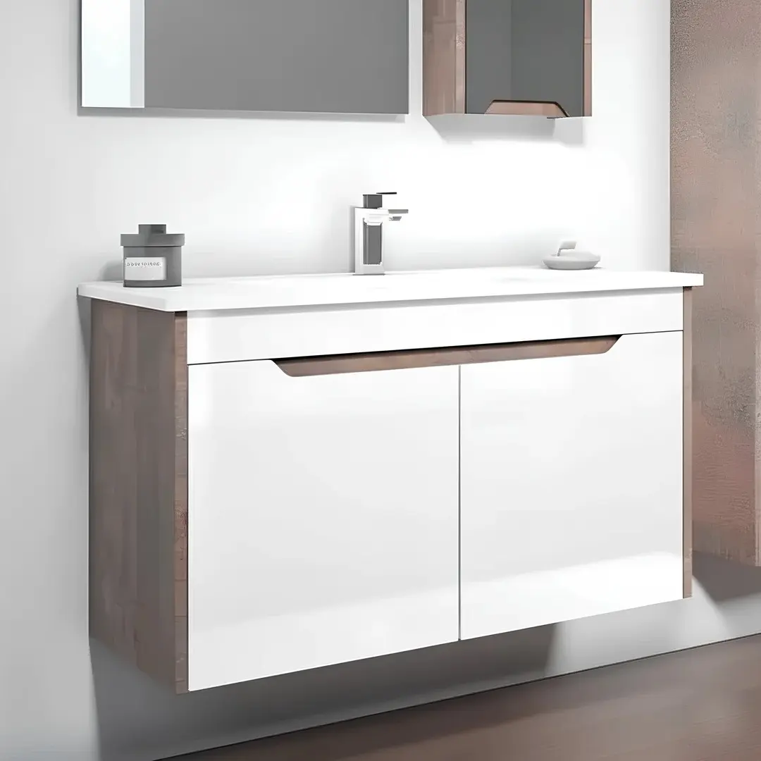 Set dulap cu lavoar Orka Lago 85 (Brown Stone/White)