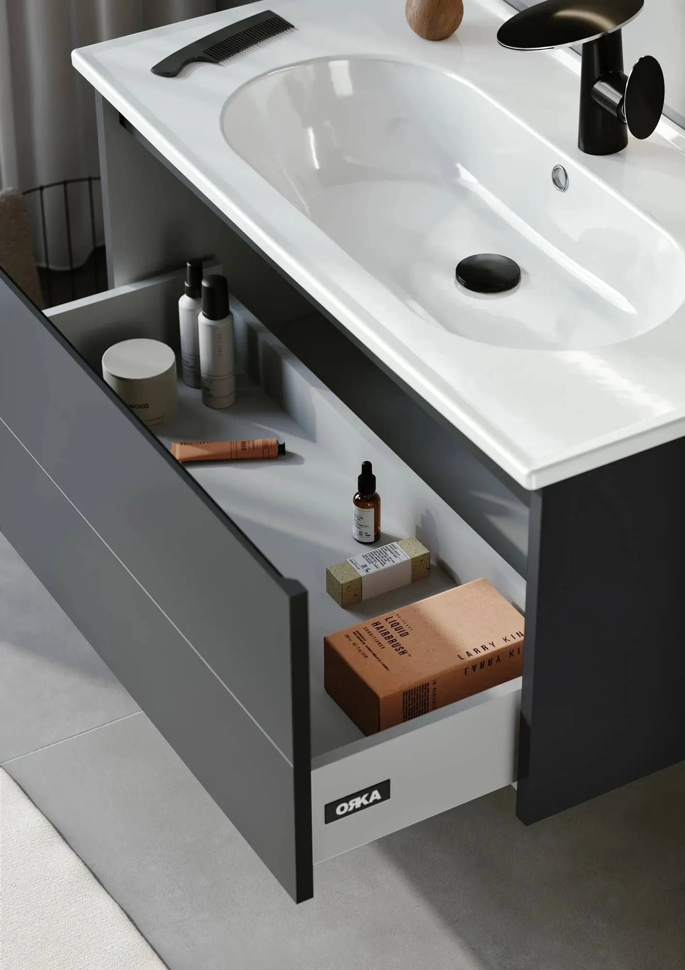 Набор тумбы с раковиной Orka Likya 65 (Antracite) - 4