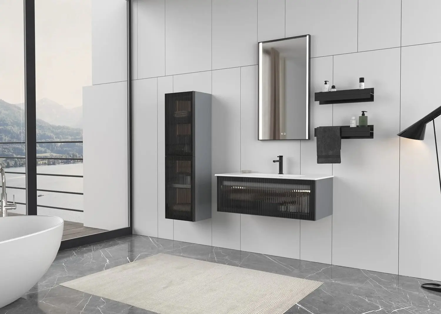 Set dulap cu lavoar Orka Urban 81 (Black)