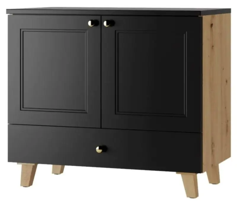 Dulap sub lavoar Stolkar Royal Dum 80 S/1 2FR (Black/Artisan Oak)