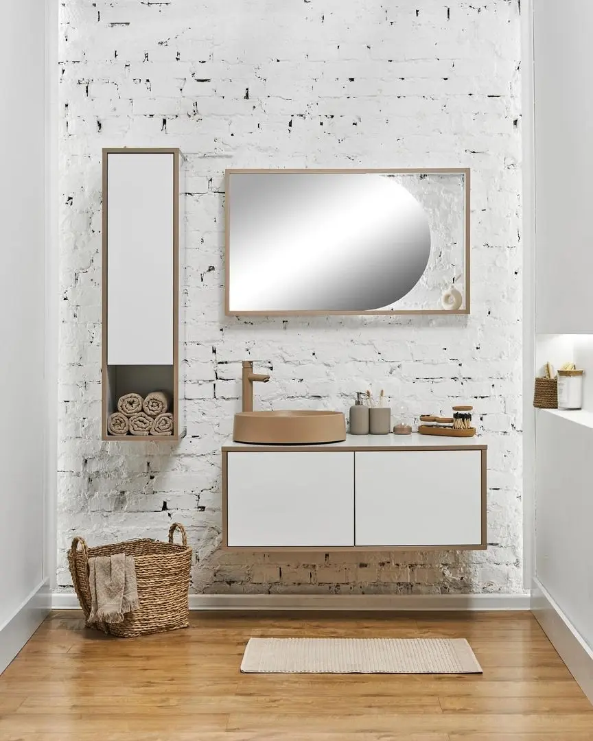 Set dulap cu lavoar Sanelit 61.01 Terra 1000x500/Naomi 455x455 (White/Beige) - 2