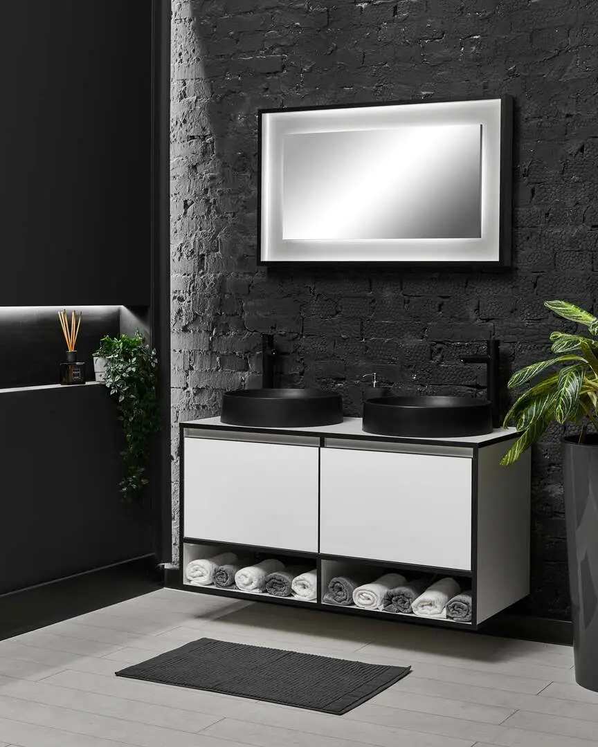 Set dulap cu lavoar Sanelit 63.01 Eclipse 1200x500/Naomi 455x455 (White/Black) - 4