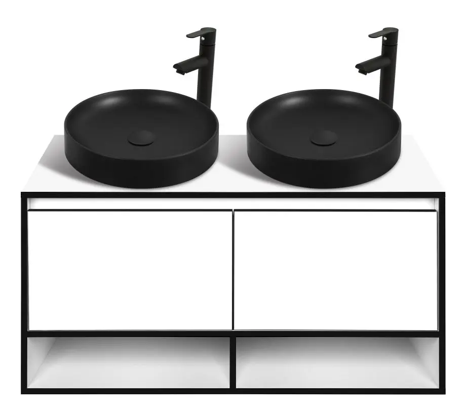 Set dulap cu lavoar Sanelit 63.01 Eclipse 1200x500/Naomi 455x455 (White/Black)