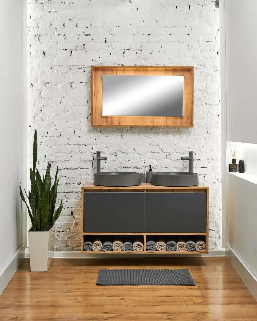 Set dulap cu lavoar Sanelit 63.01 Spirit 1200x500/Naomi 455x455 (Graphite/Wood) - 2