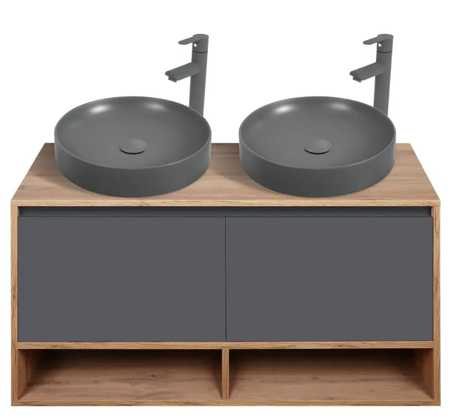 Set dulap cu lavoar Sanelit 63.01 Spirit 1200x500/Naomi 455x455 (Graphite/Wood)