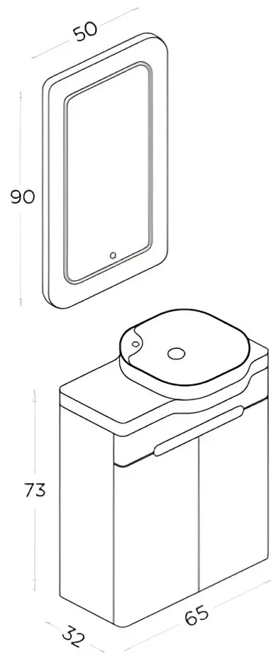 Set dulap cu lavoar Shower Serin 65 + Harmony 65 (White)