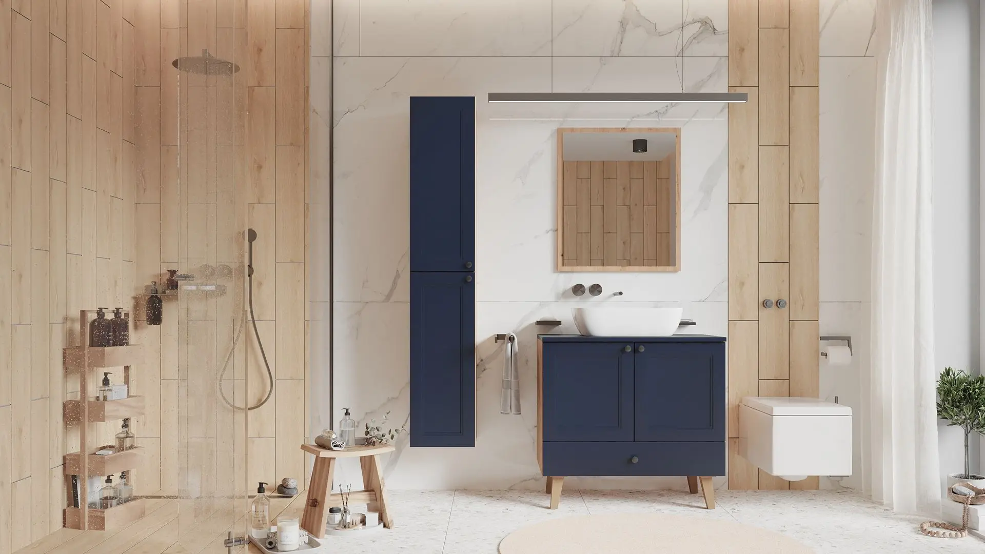 Шкаф под умывальник Stolkar Venezia Dum 80 S/1 (Navy Blue/Artisan Oak) - 3
