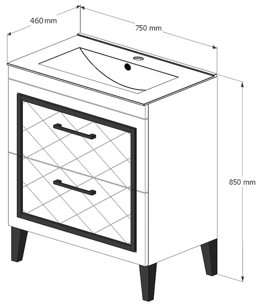 Set dulap cu lavoar Supraten Burgundie 75 + 1075 (White)