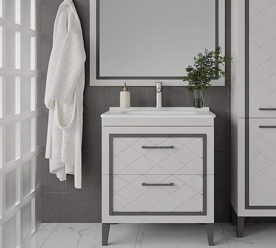 Set dulap cu lavoar Supraten Burgundie 75 + 1075 (White)