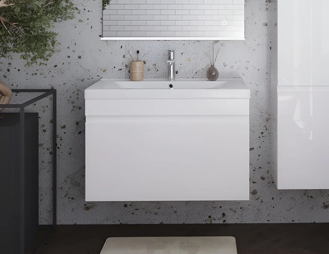 Set dulap suspendat cu lavoar Supraten Puatu 80 + 2080 (White)