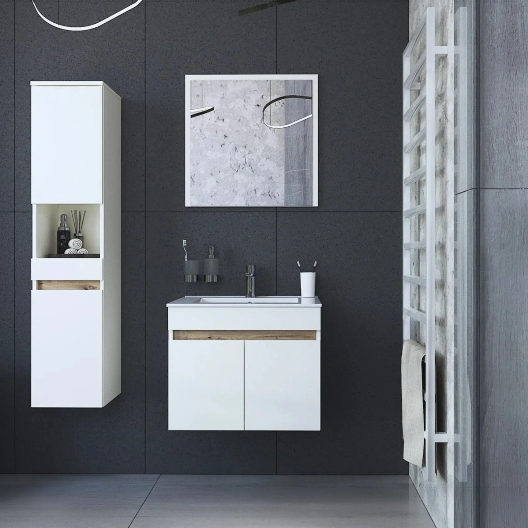 Tumba sub lavoar Tempo Kondela Choice 60 (White/Oak) - 5