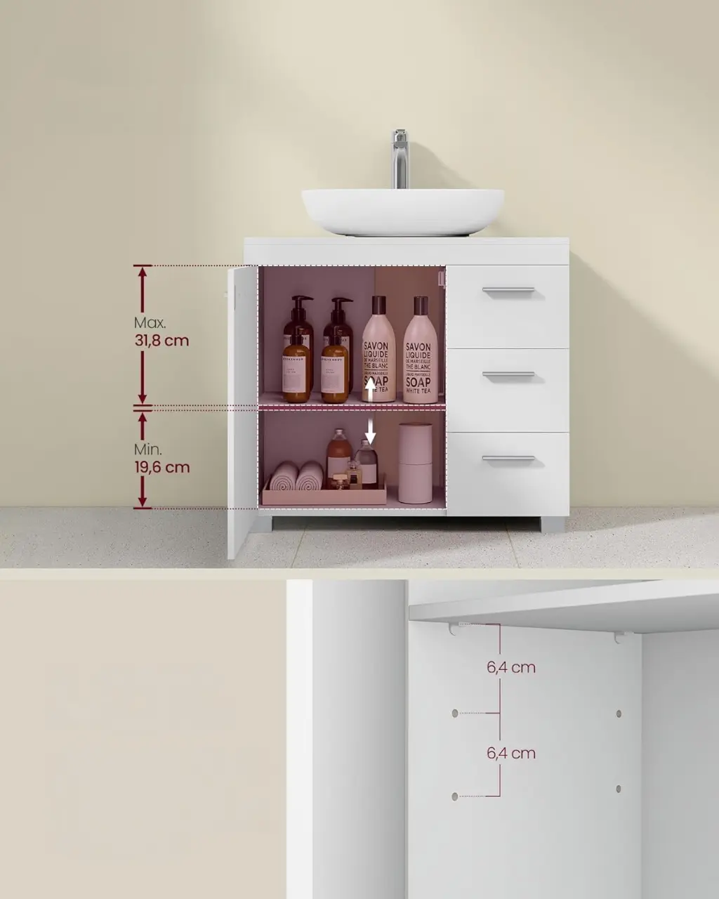 Тумба под умывальник Vasagle BBK503W10 (White) - 4