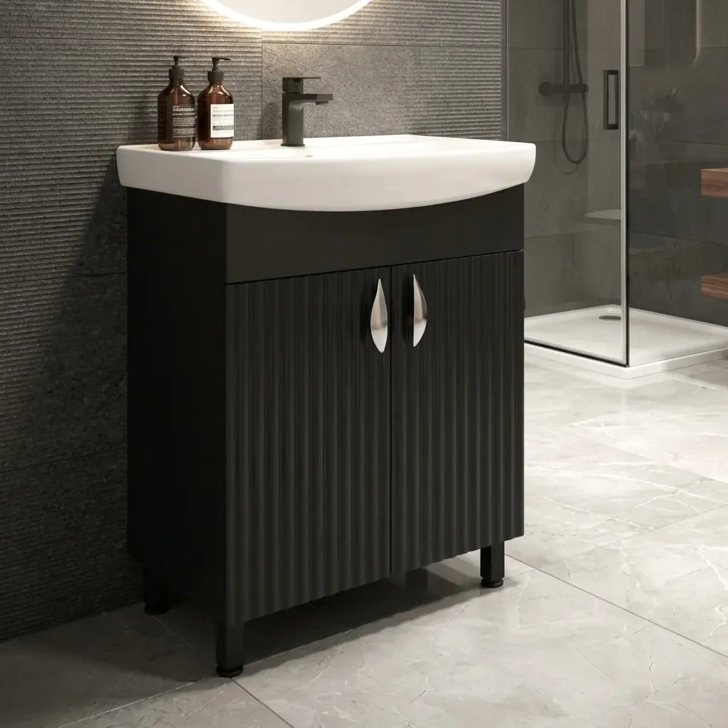 Dulap cu lavoar Vasto Furniture Aqua/CL 2U 600mm (Black Matte)