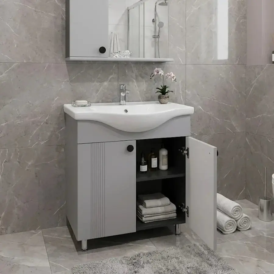 Dulap cu oglinda Vasto Furniture Palma/Basic 2U 650mm (Grey)