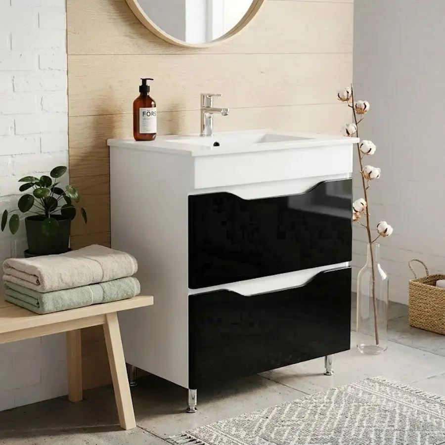 Dulap cu lavoar Vasto Furniture Print/Sava 2S 900mm (White/Black)