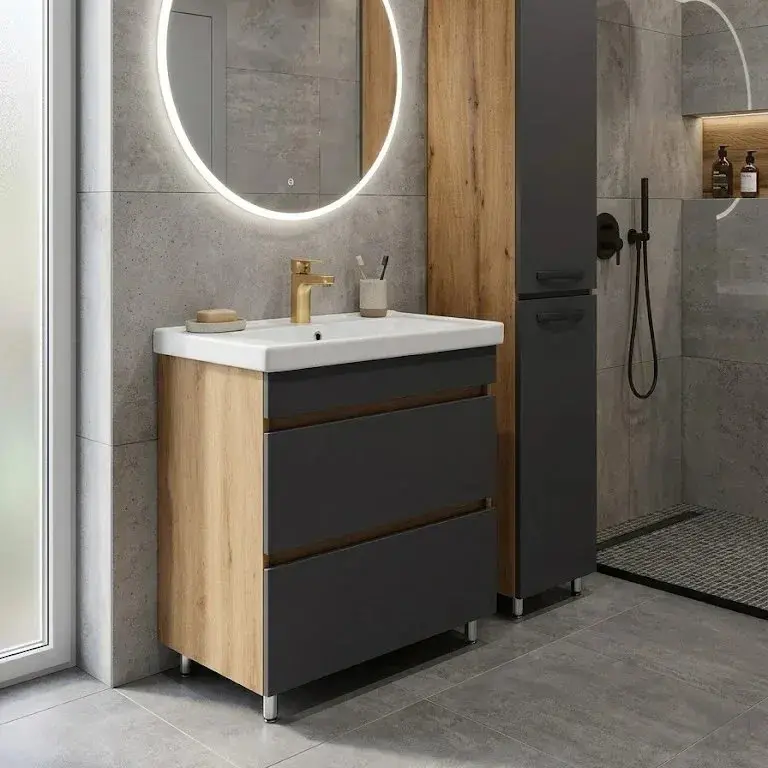 Dulap cu lavoar Vasto Furniture Torino/Sava 2S 800mm (Oak/Anthracite)