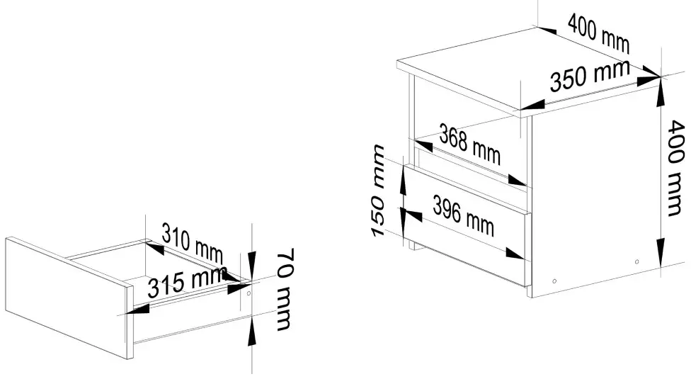 Noptiera Akord CL1 40cm 1SZ (Artisan Oak/Graphite Grey)