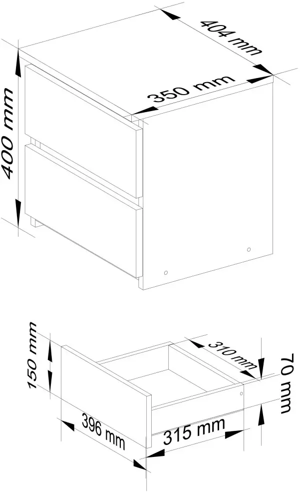 Тумба прикроватная Akord CL2 2SZ CLP PK (White/Black Gloss) - 5