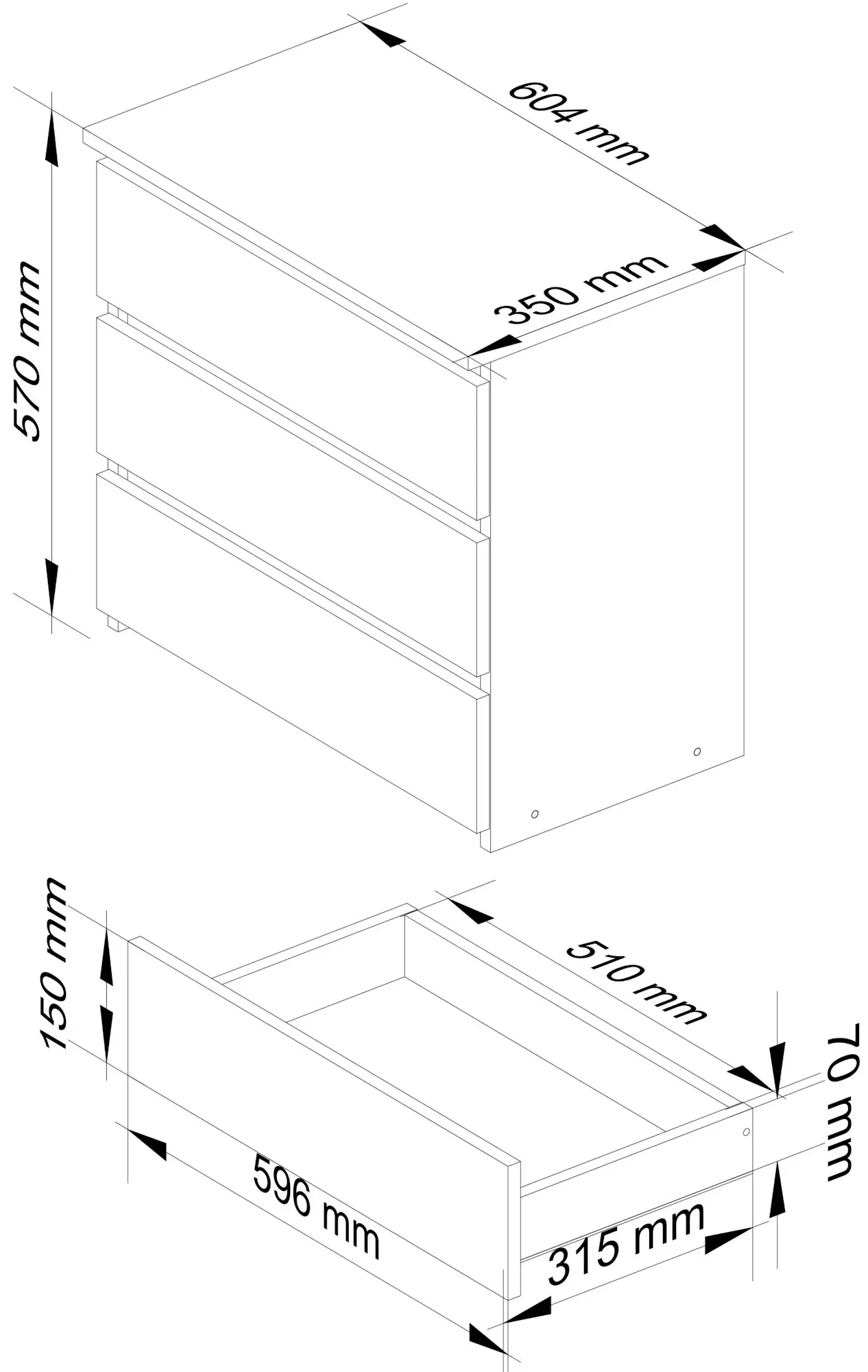 Noptiera Akord CL3 60cm (White/Metallic Gloss)