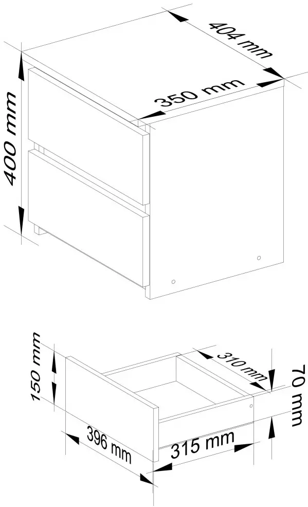 Тумба прикроватная Akord K40 2SZ (White/Sonoma)