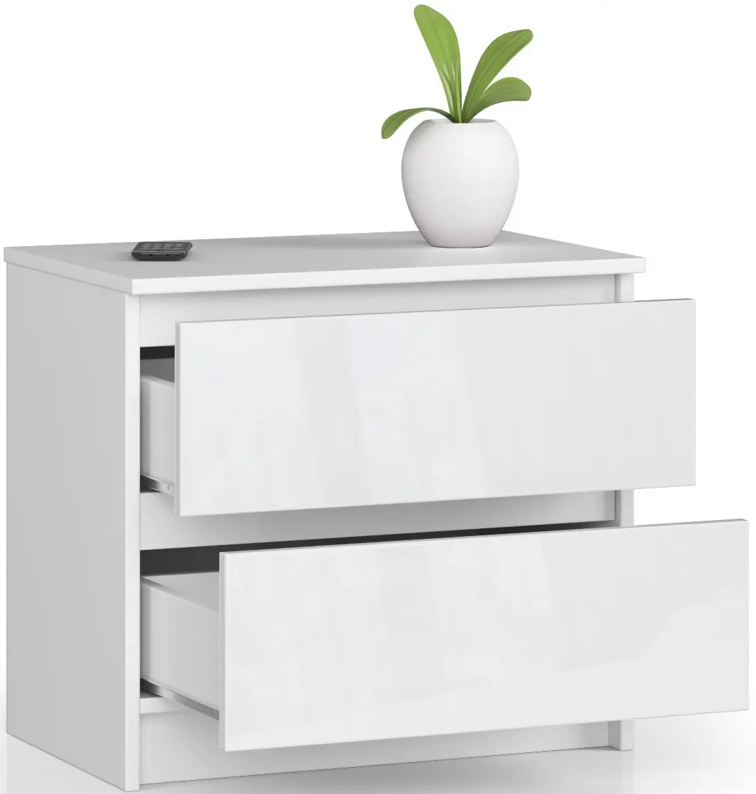 Тумба прикроватная Akord K60 2SZ (White/Glossy White)