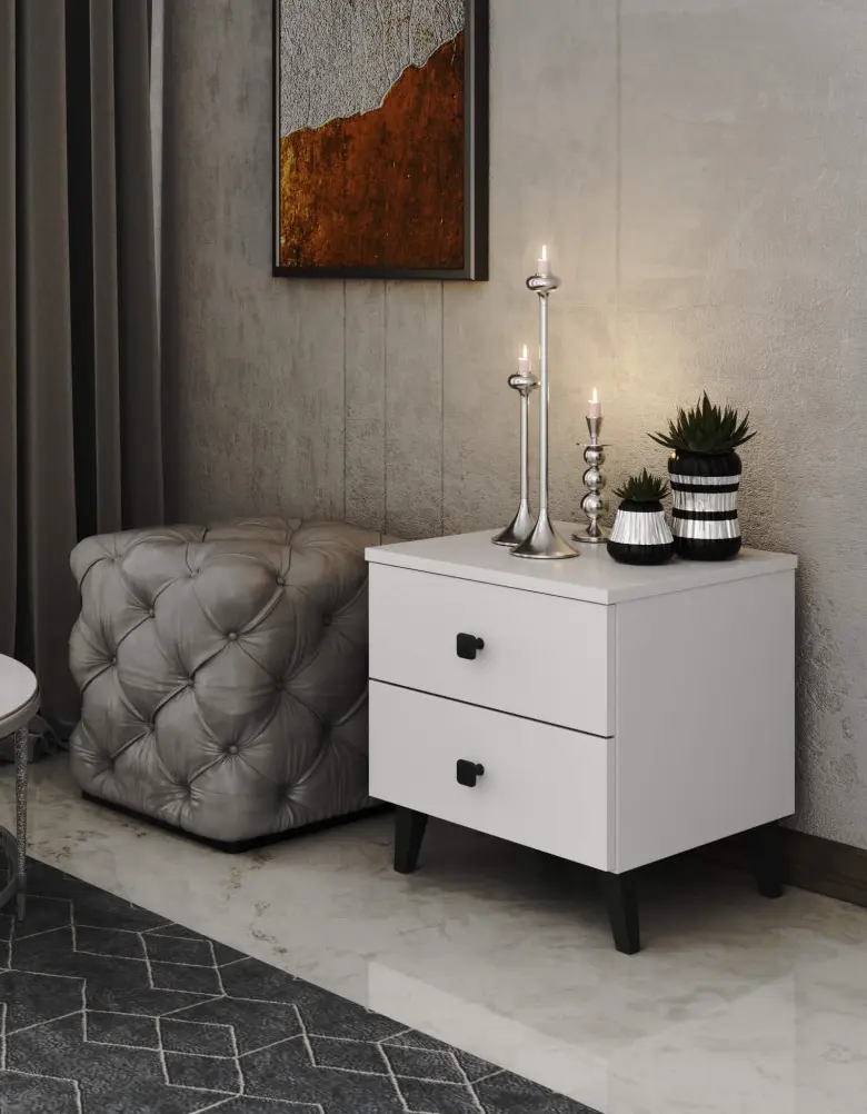 Noptiera Akord Mobi 40cm 2SZ (White/Black)