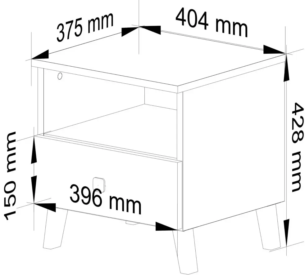 Noptiera Akord Mobi K-01 40cm 1SZ (White/Black)