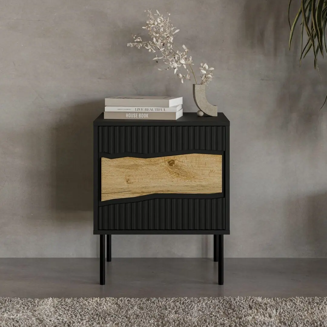 Комплект прикроватных тумб Cama Inserto 1D (Black/Wotan Oak)