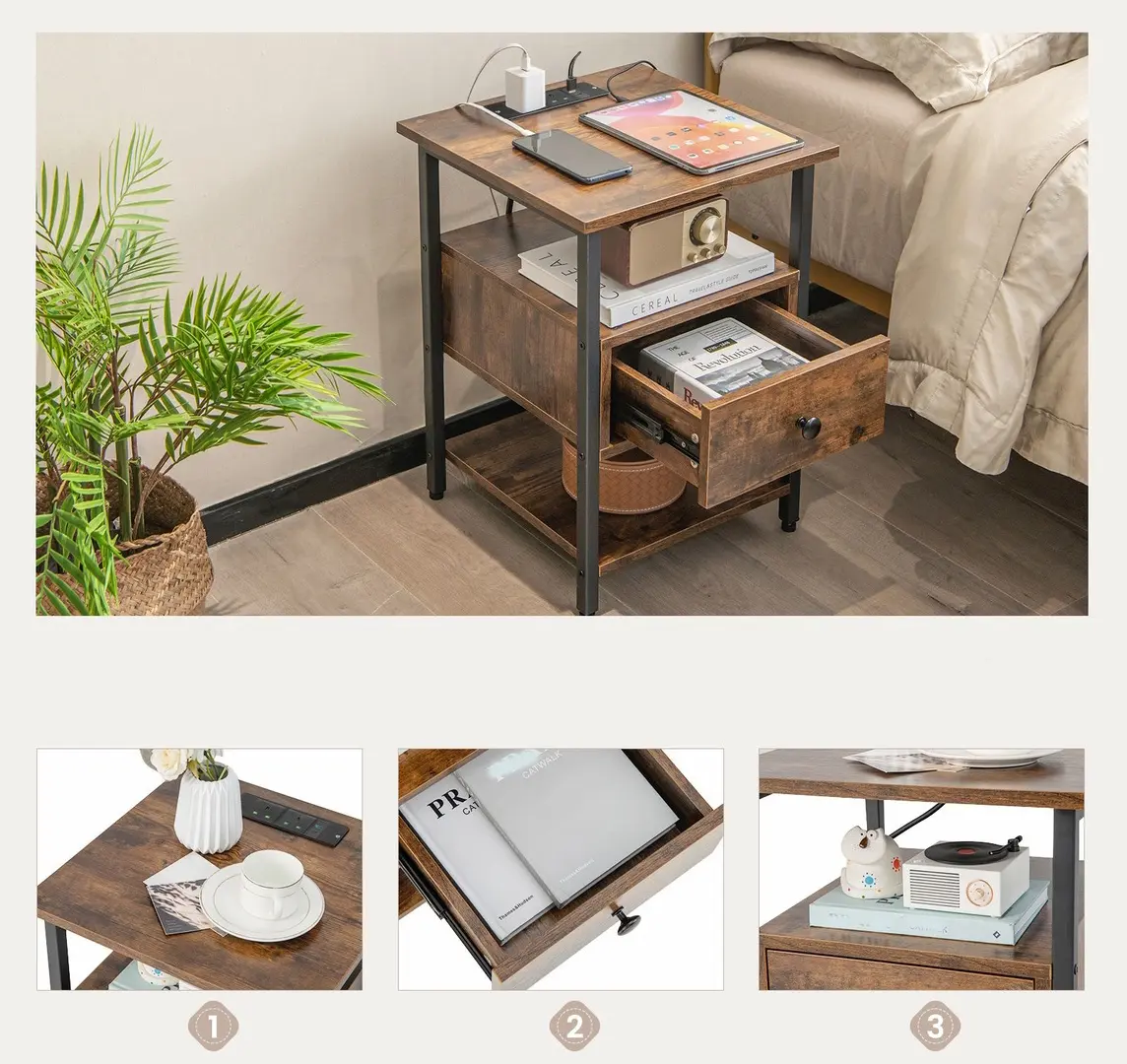 Set noptiere Costway HU10485CF-2 (Rustic Brown)