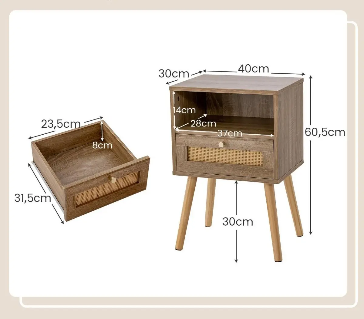 Set noptiere Costway HU10580OA-2 (Natural)