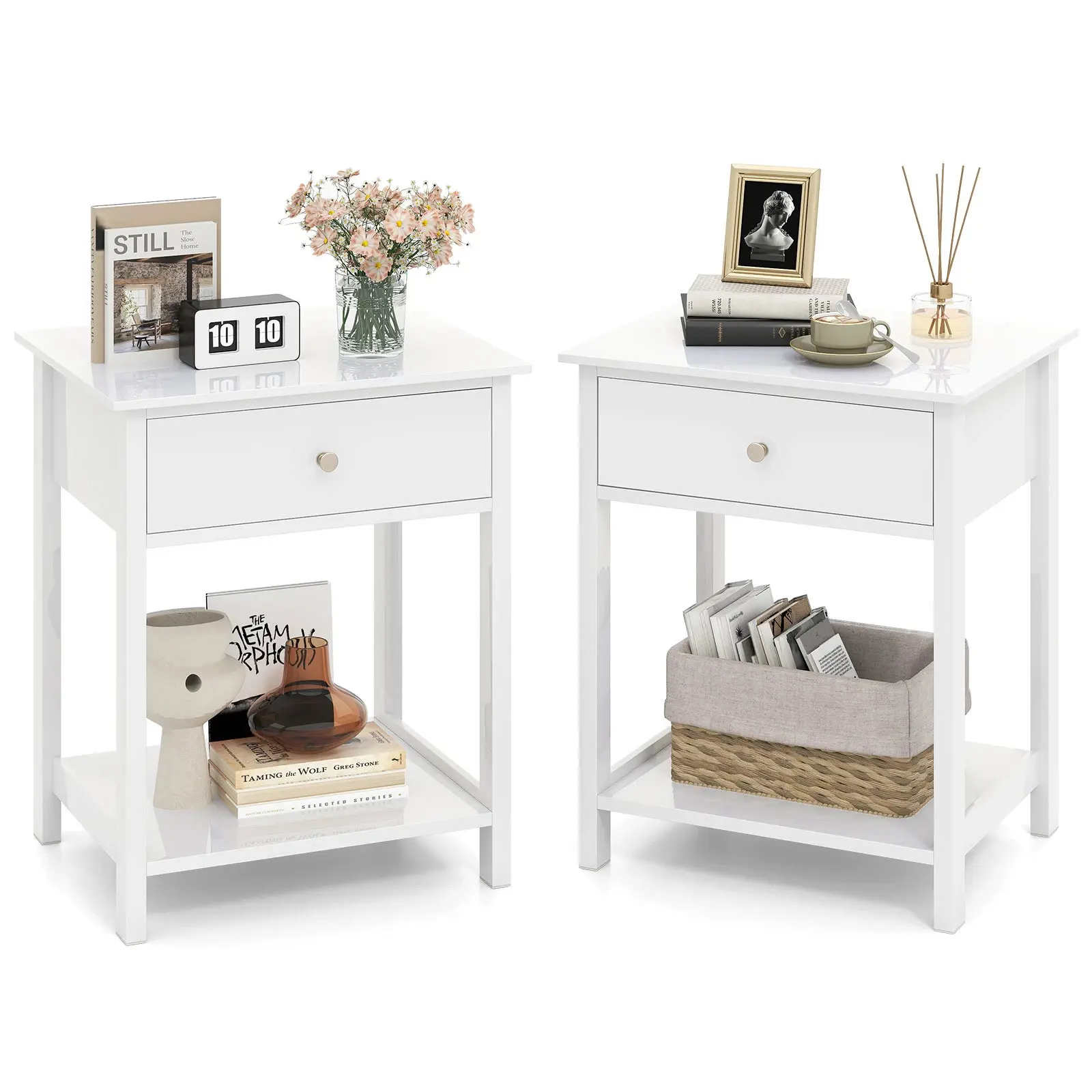 Комплект прикроватных тумб Costway JV12589WH-2 (White) - 2