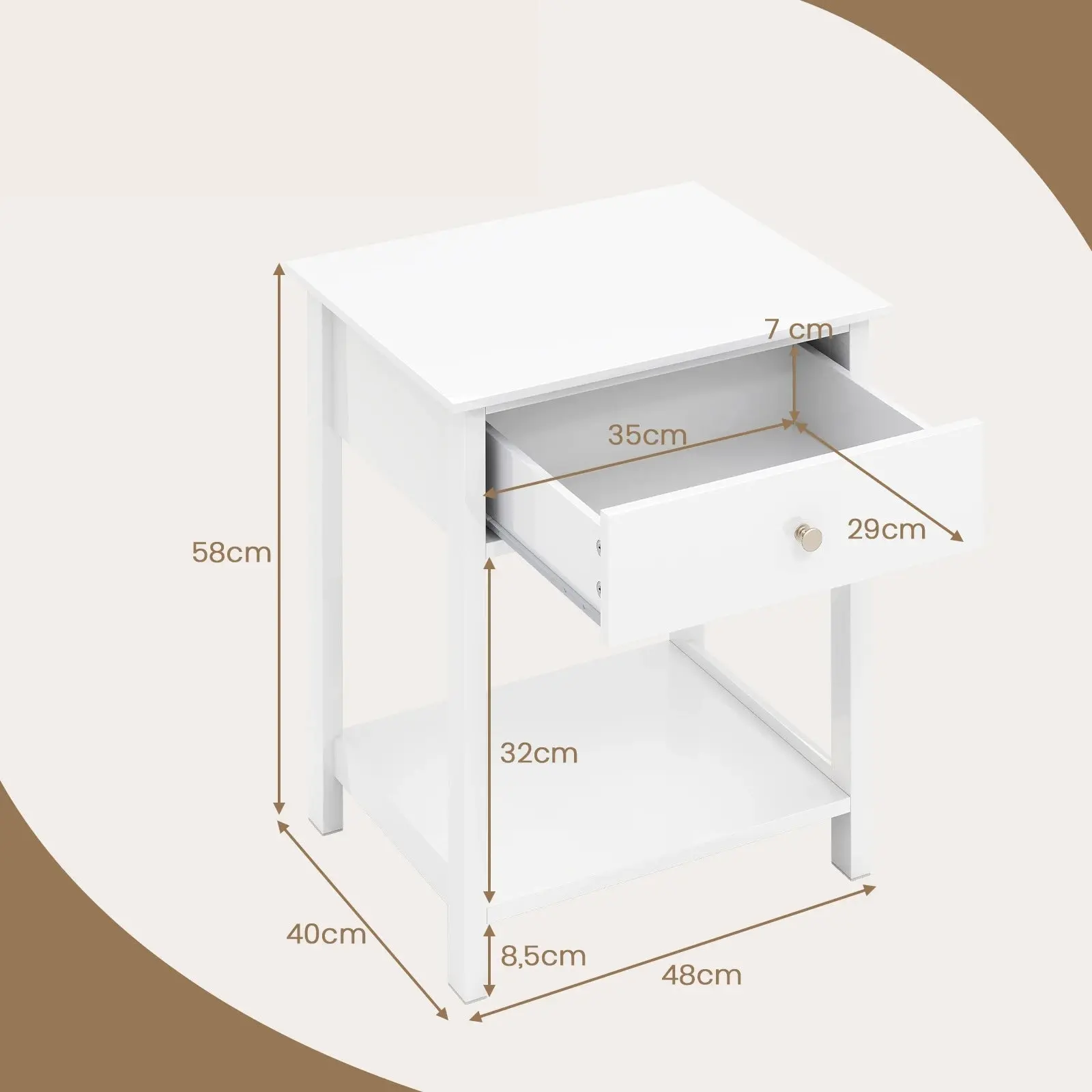 Комплект прикроватных тумб Costway JV12589WH-2 (White) - 3