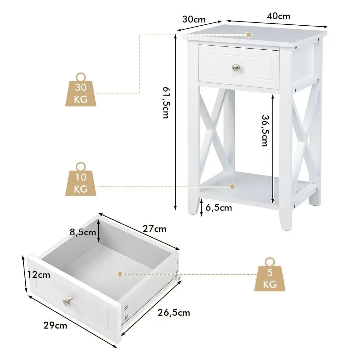 Set noptiere Costway JV13241WH-2 (White) - 3