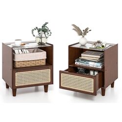 Комплект прикроватных тумбочек Costway HU10554BN-2 (Brown) Thumb