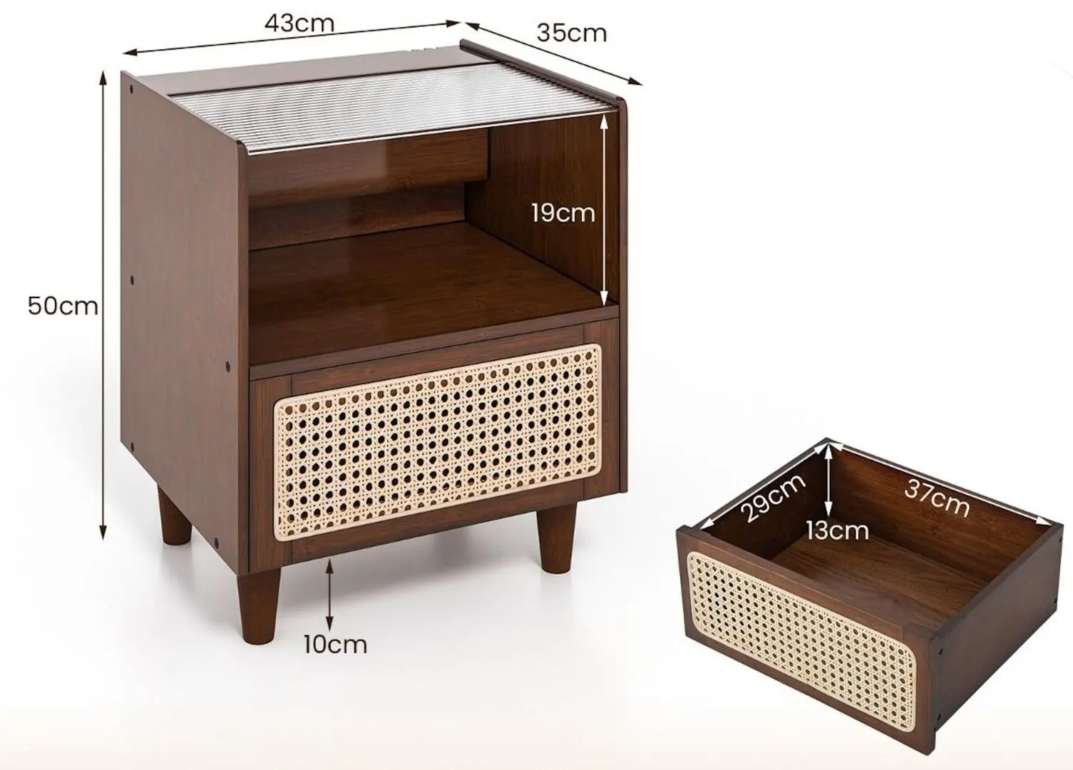 Комплект прикроватных тумбочек Costway HU10554BN-2 (Brown) - 8