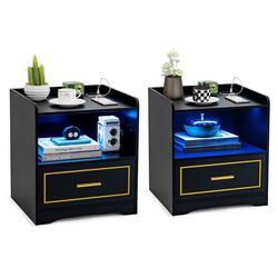 Комплект прикроватных тумбочек Costway HU10563DE-BK-2 (Black) Thumb