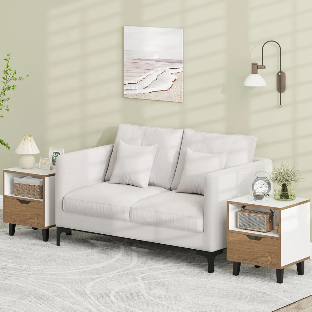 Set noptiere Costway HU10758WH-2 (White/Artisan Oak)