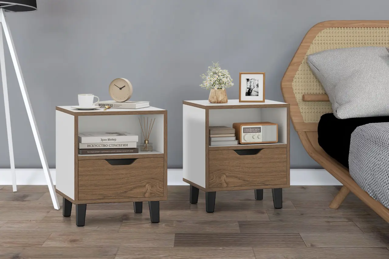 Set noptiere Costway HU10758WH-2 (White/Artisan Oak)