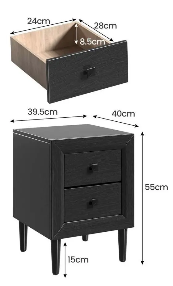 Комплект прикроватных тумбочек Costway HW61187BK-2 (Black)
