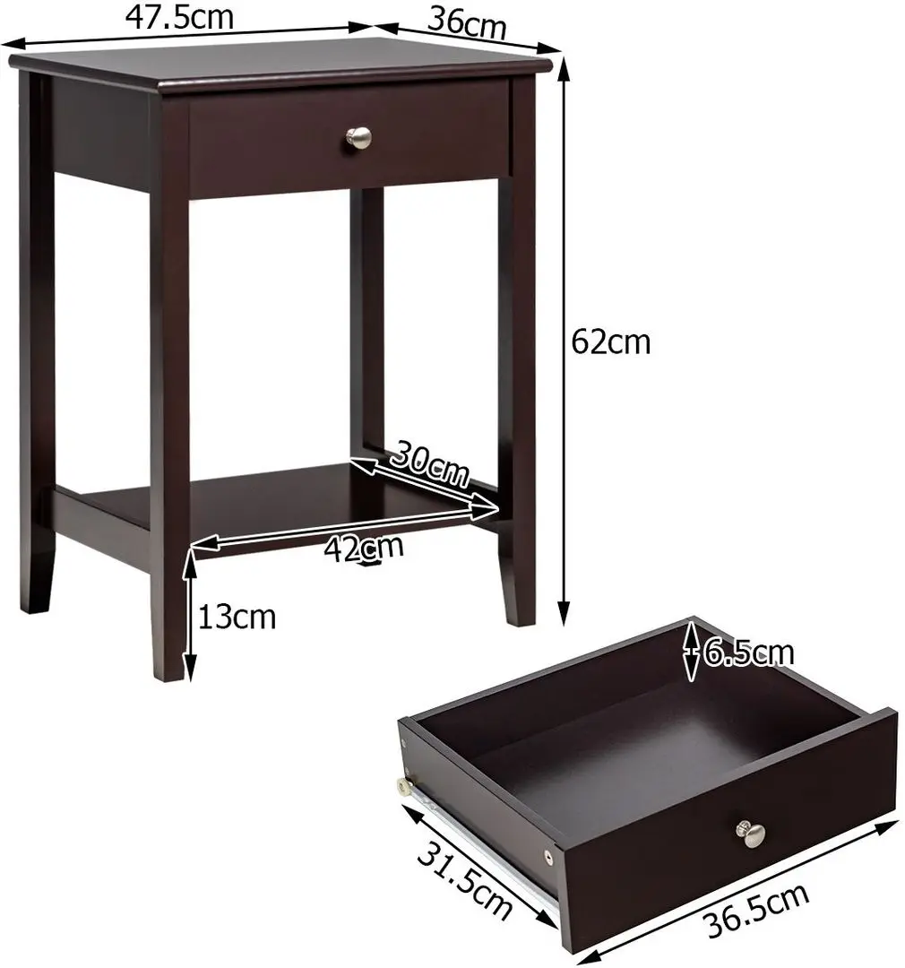Set de noptiere Costway HW65744BN-2 (Brown)
