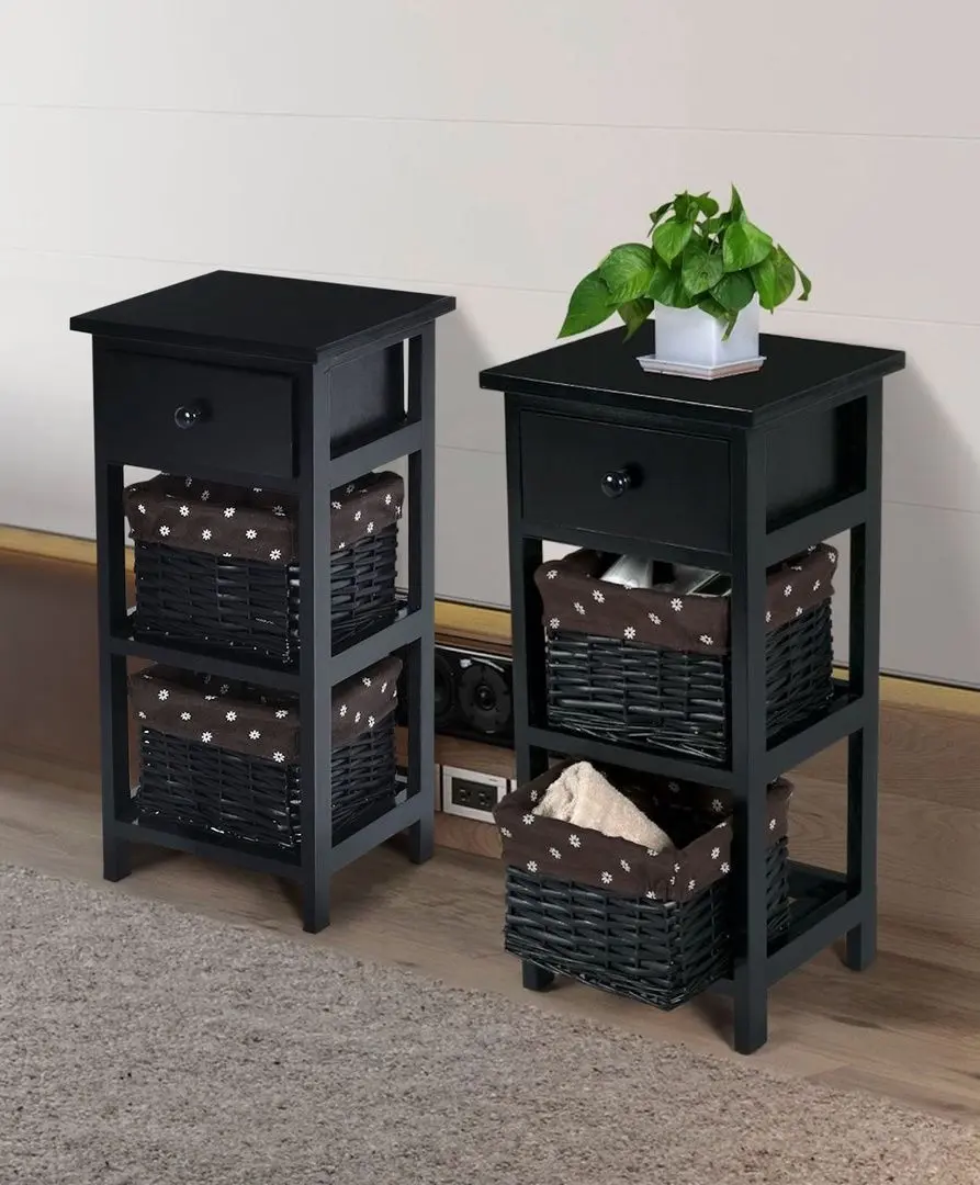 Комплект прикроватных тумбочек Costway HW65976BK-2 (Black)