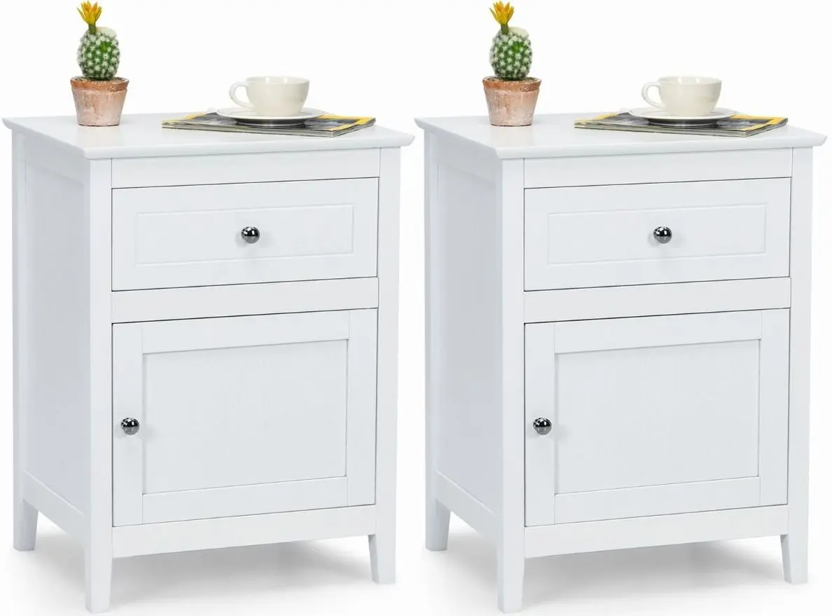Комплект прикроватных тумбочек Costway HW66339WH-2 (White) - 6