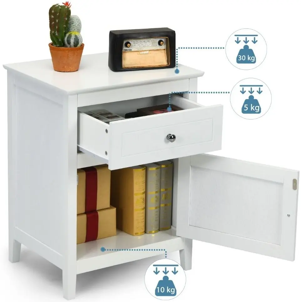 Комплект прикроватных тумбочек Costway HW66339WH-2 (White) - 8