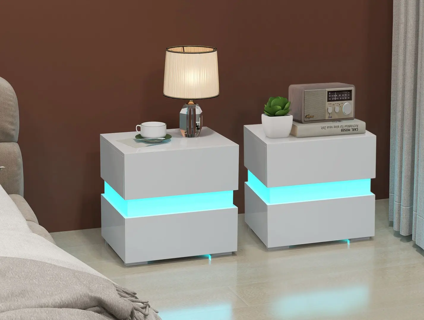 Комплект прикроватных тумбочек Costway JV10830WH-2 (White)