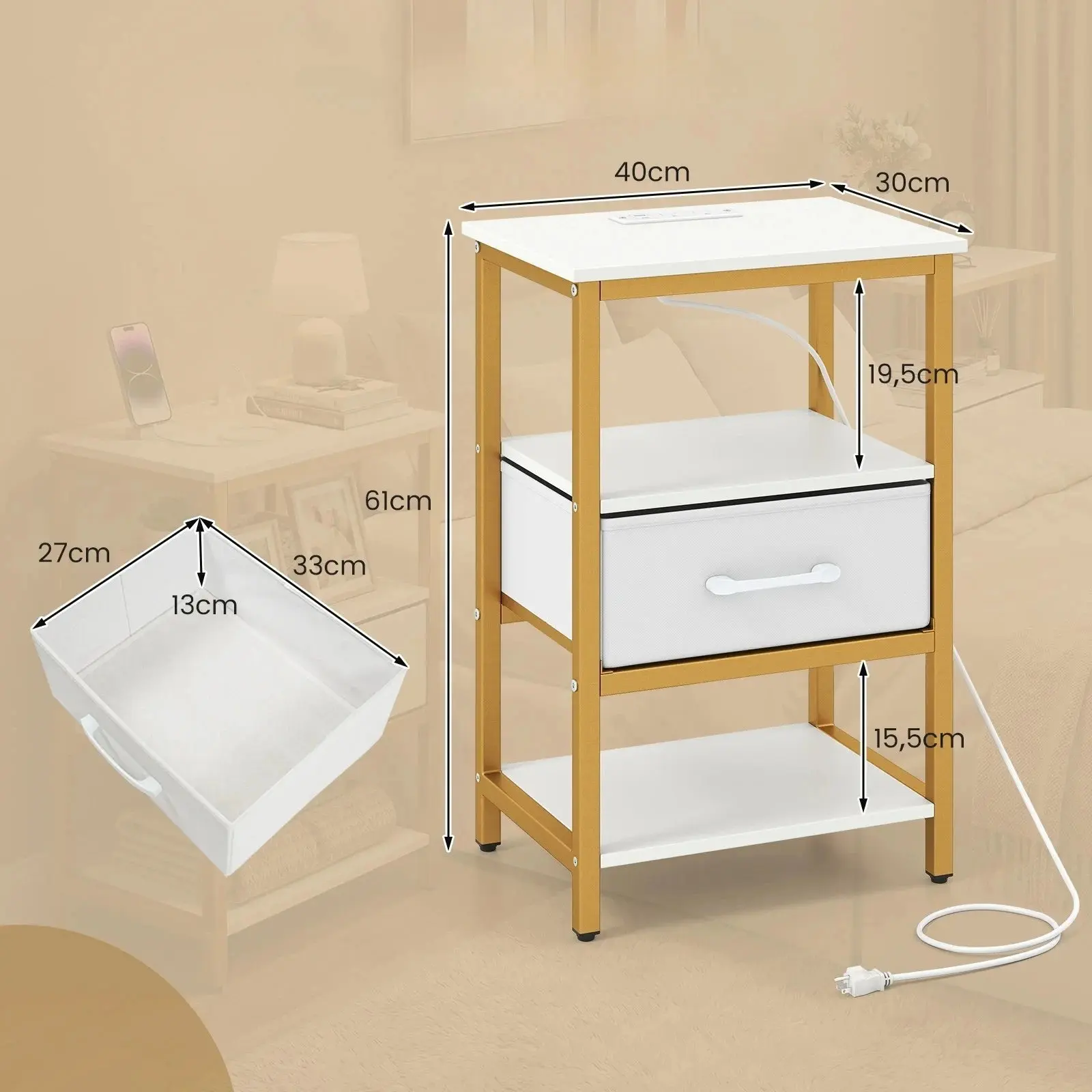 Noptiera Costway HU11292DE-WH (White/Gold) - 3