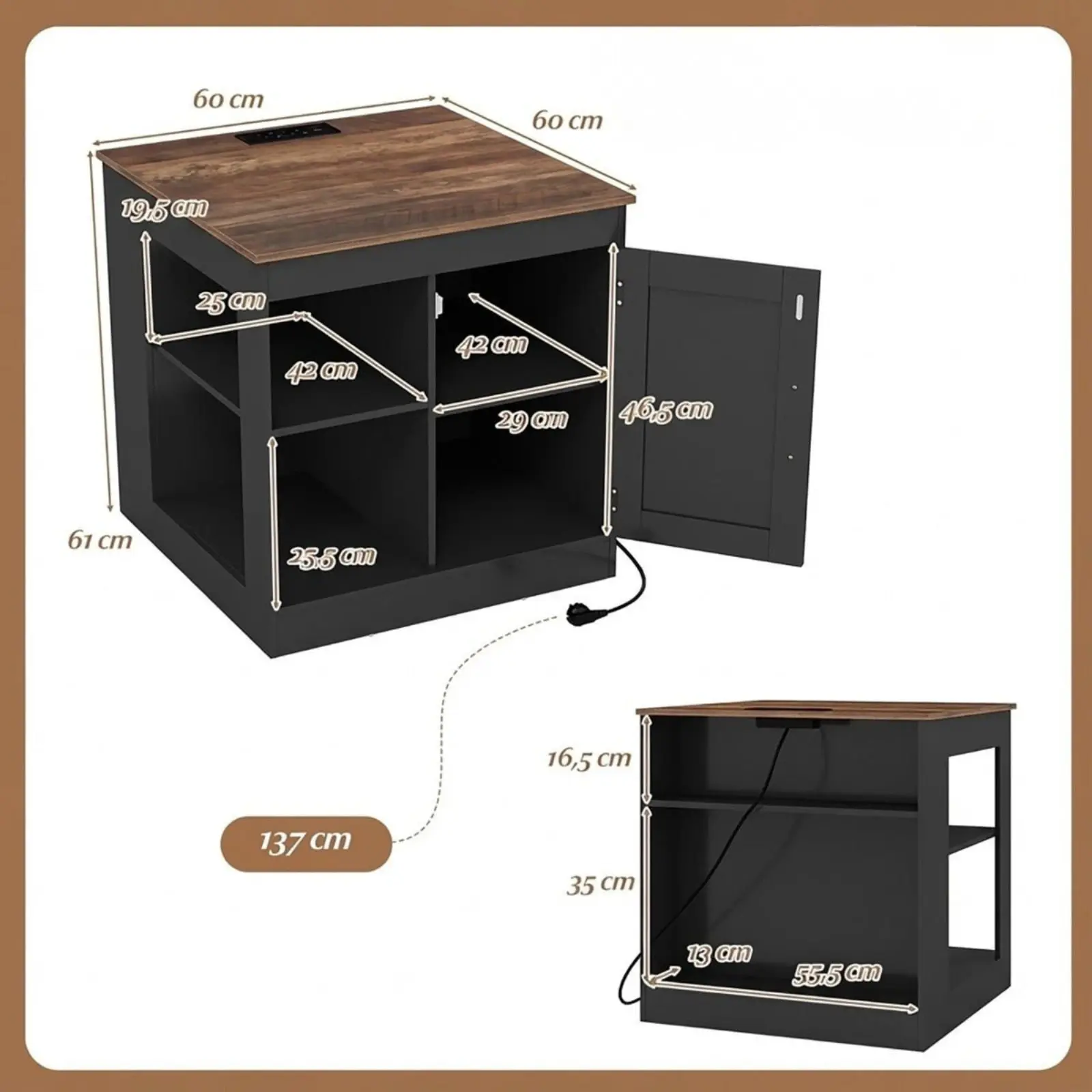 Прикроватная тумба Costway JV13067DE-DK (Black) - 3