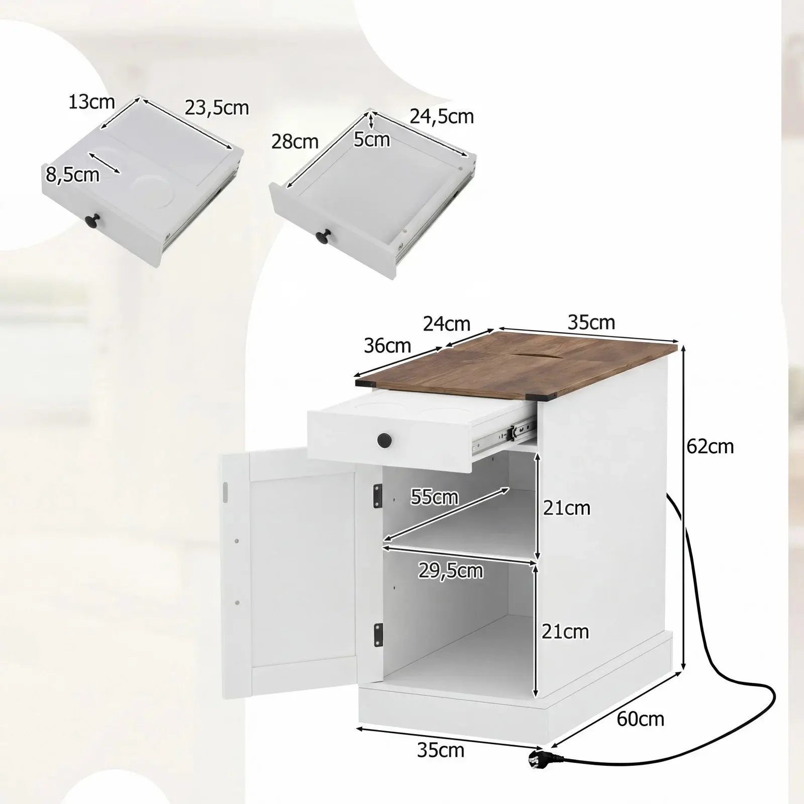 Прикроватная тумба Costway JV13068DE-WH (White) - 3