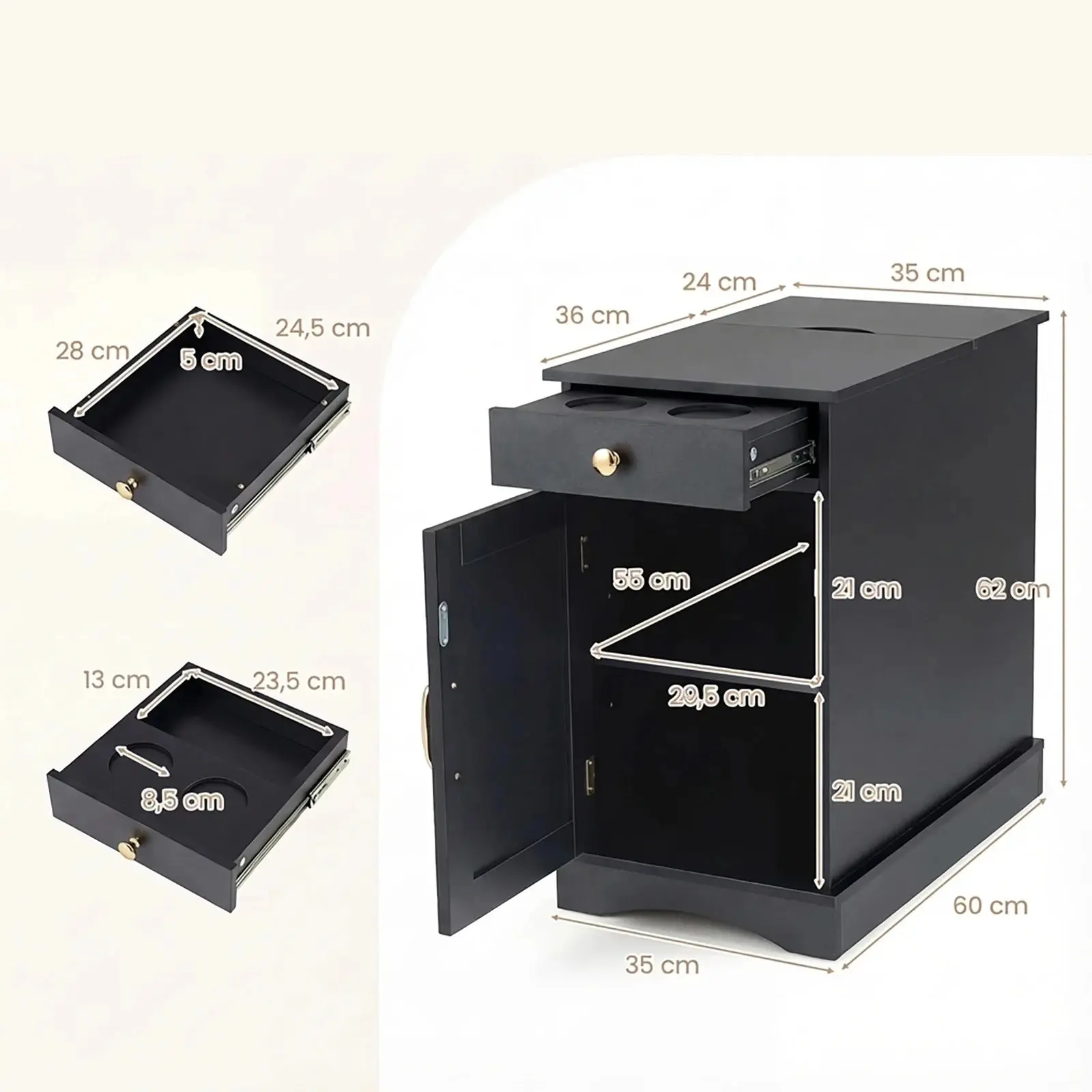 Прикроватная тумба Costway JV13071DE-BK (Black) - 4