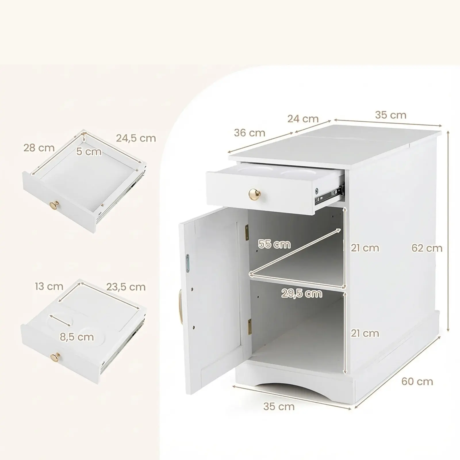 Прикроватная тумба Costway JV13071DE-WH (White) - 3